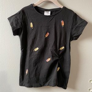 Zara Girls Black Orange Popsicles Tshirt with Side Knot size 6